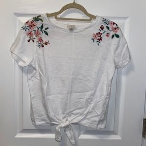 a new day Embroidered Shoulder Tie-Front Tee